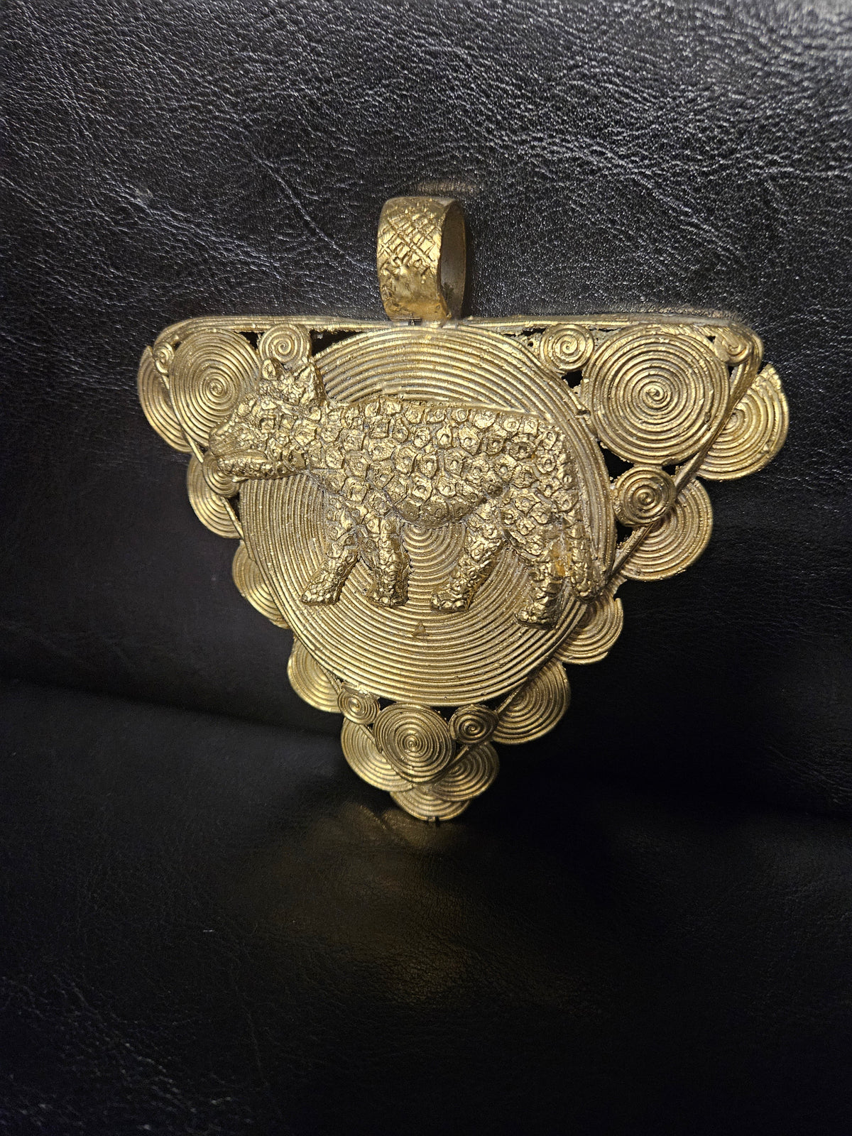 African Brass Tiger Pendant with Adinkrahene Symbol – Ghana