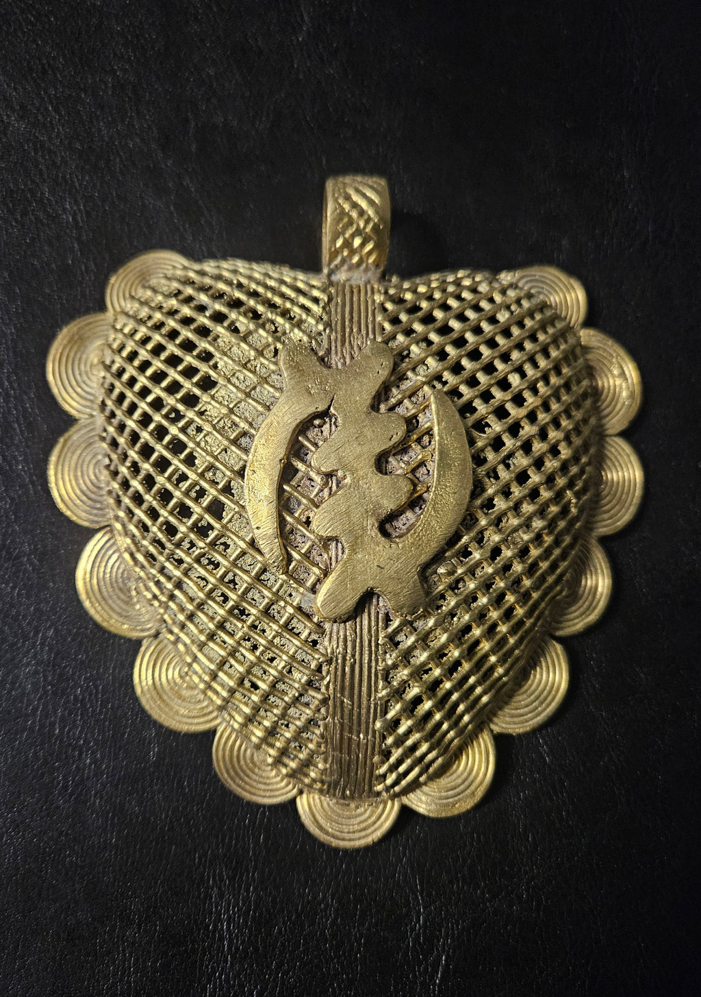Oversized Gye Nyame Adinkra Symbol Brass Pendant Handmade in Ghana
