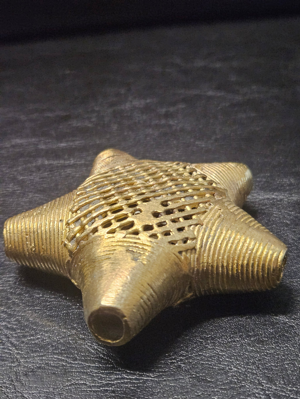 Oversized African Brass Star Bead – Ashanti Openwork Focal Bead