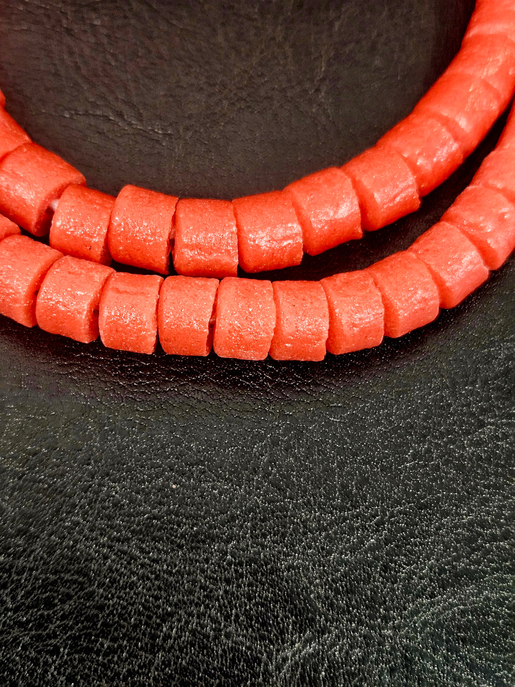 Burnt Terracotta Small Cube Tube Krobo Powdered Glass Beads | Ghana Recycled Glass | 77–78 Beads