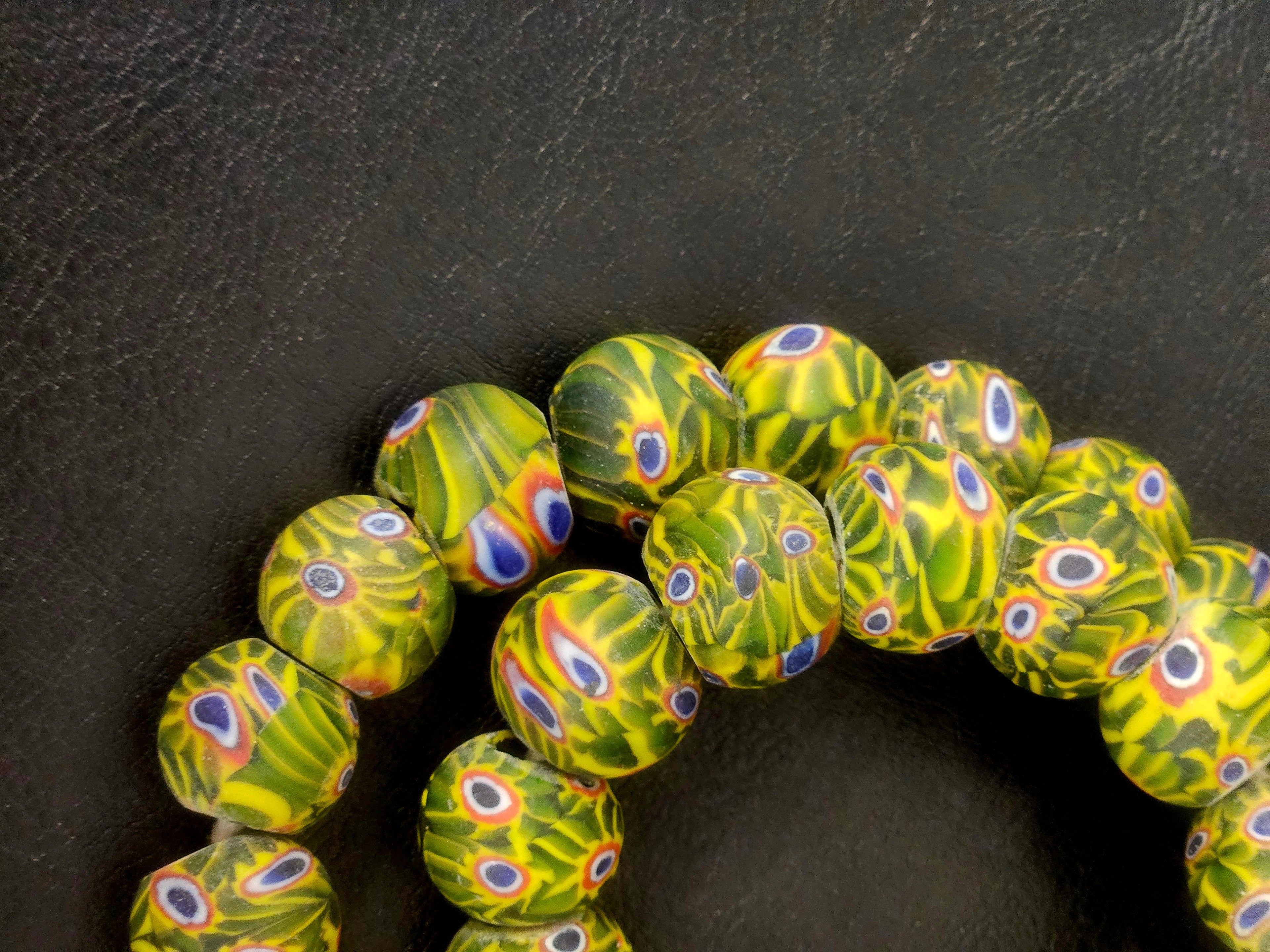 African Trade Beads Sourced in Ghana | Large-Hole Glass Trade Beads | Approximately 15–16mm | Designer & Collector Strand