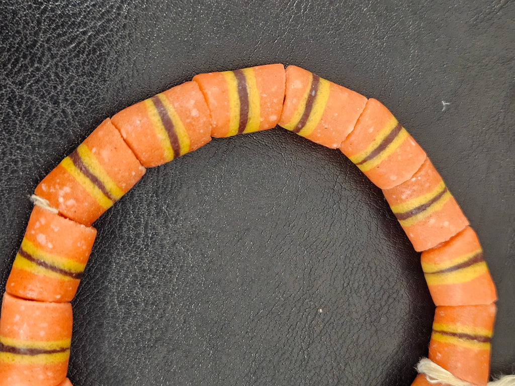 Orange Striped Krobo Kente Glass Beads | Handcrafted Powdered Glass Beads from Ghana | Approx. 17 Beads