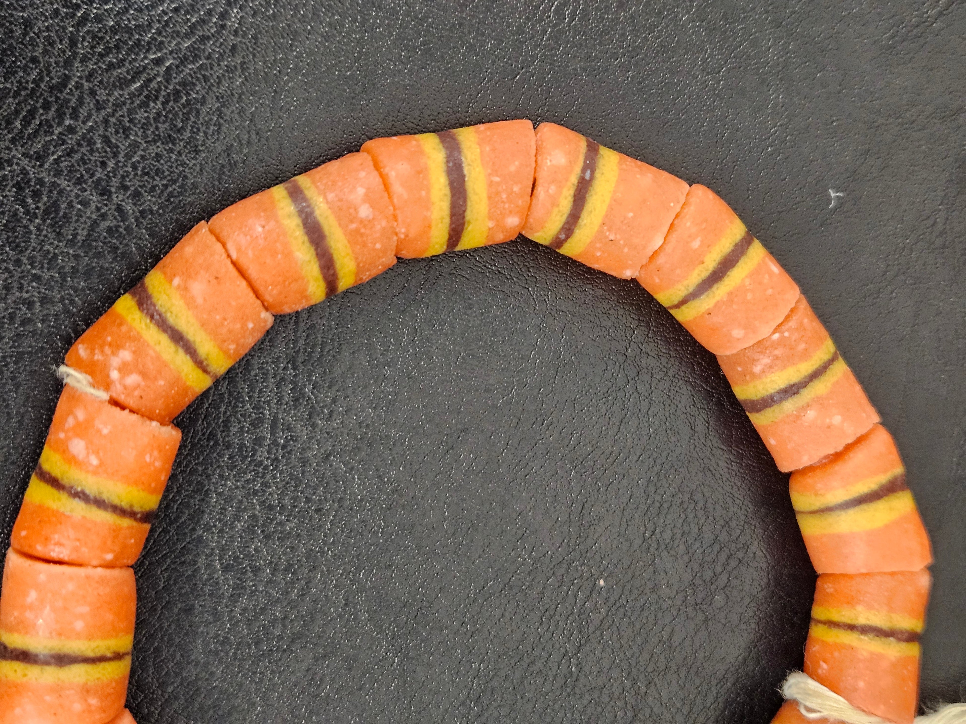 Orange Striped Krobo Kente Glass Beads | Handcrafted Powdered Glass Beads from Ghana | Approx. 17 Beads