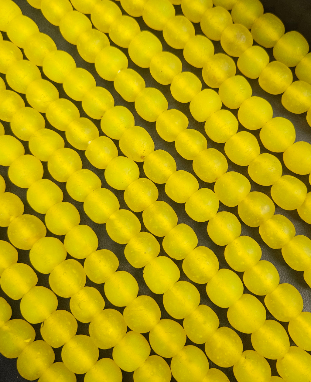Golden Sunrise Krobo Pocket Glass Beads | Handcrafted Ghana Recycled Glass Beads | Frosted Yellow Artisan Beads