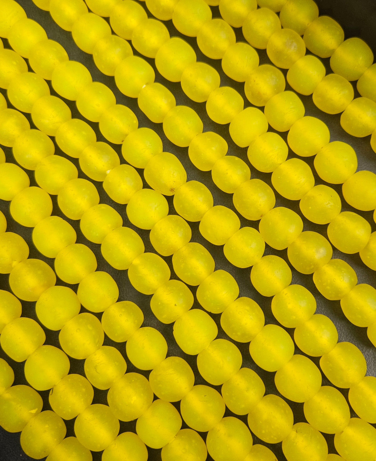 Golden Sunrise Krobo Pocket Glass Beads | Handcrafted Ghana Recycled Glass Beads | Frosted Yellow Artisan Beads