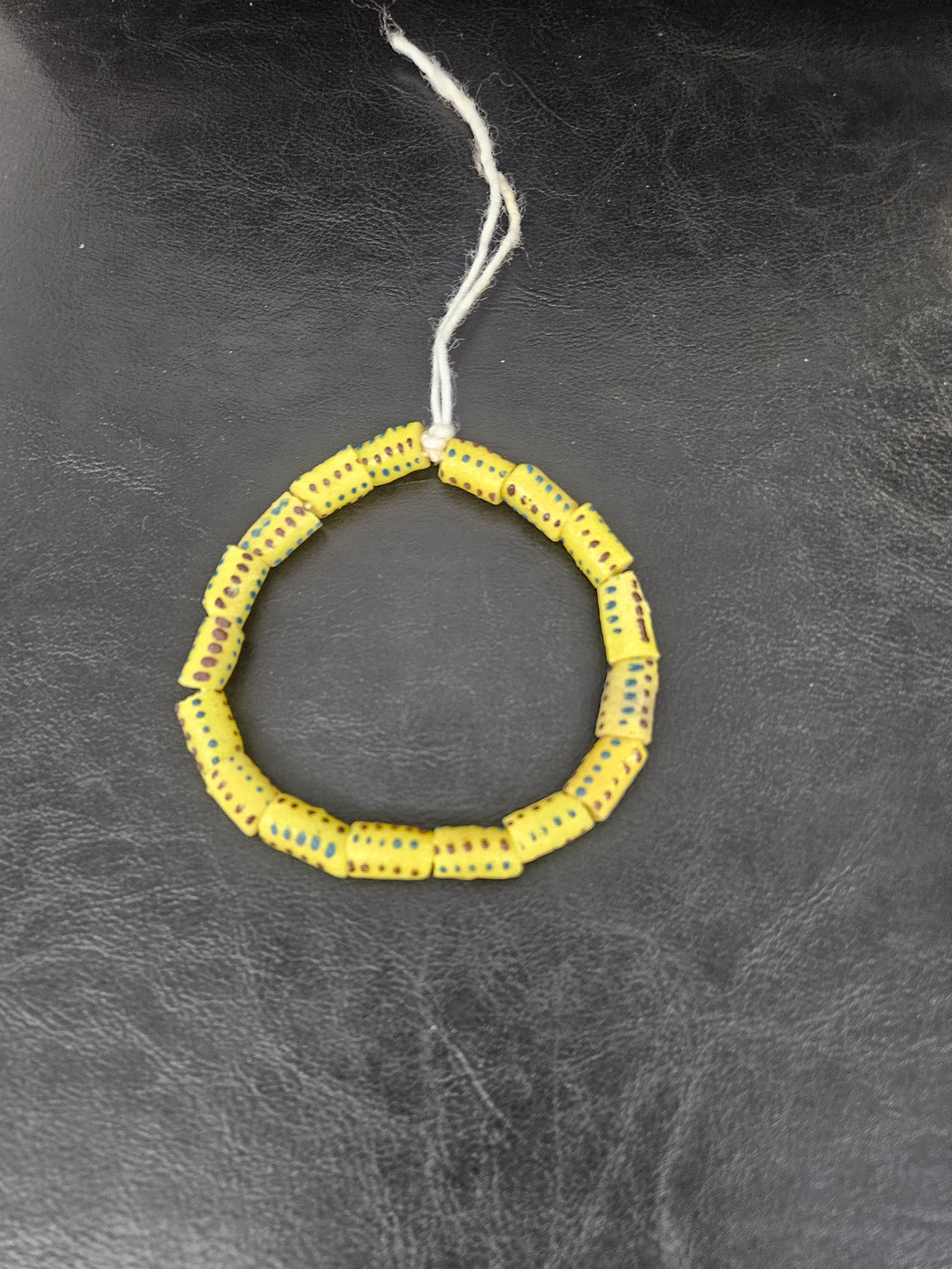 Golden Yellow Painted Krobo Glass Short Tube Beads | African Recycled Glass Beads Handmade in Ghana | Approx. 17 Beads