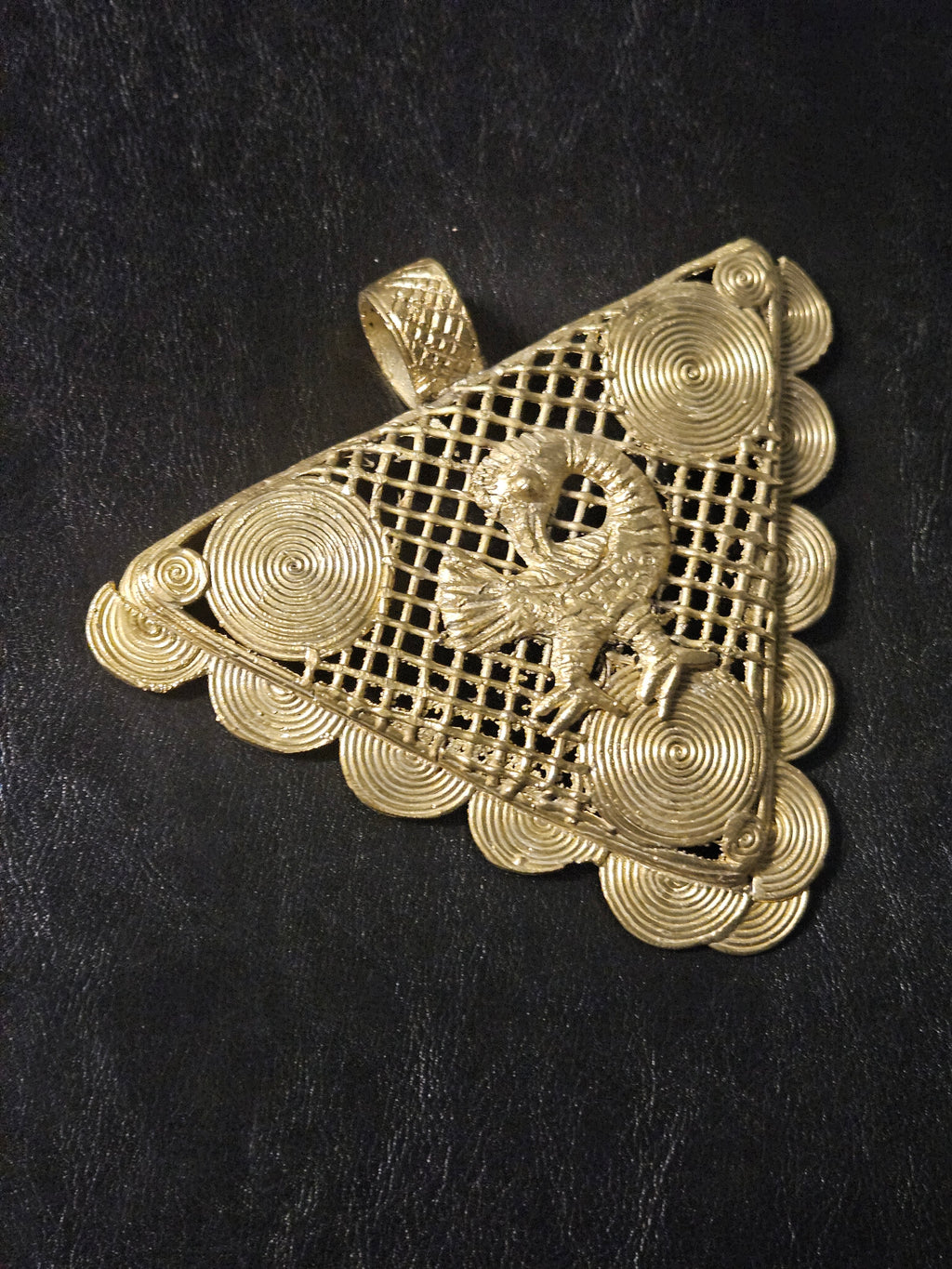Oversized Sankofa Bird Adinkra Brass Pendant – Handcrafted in Ghana