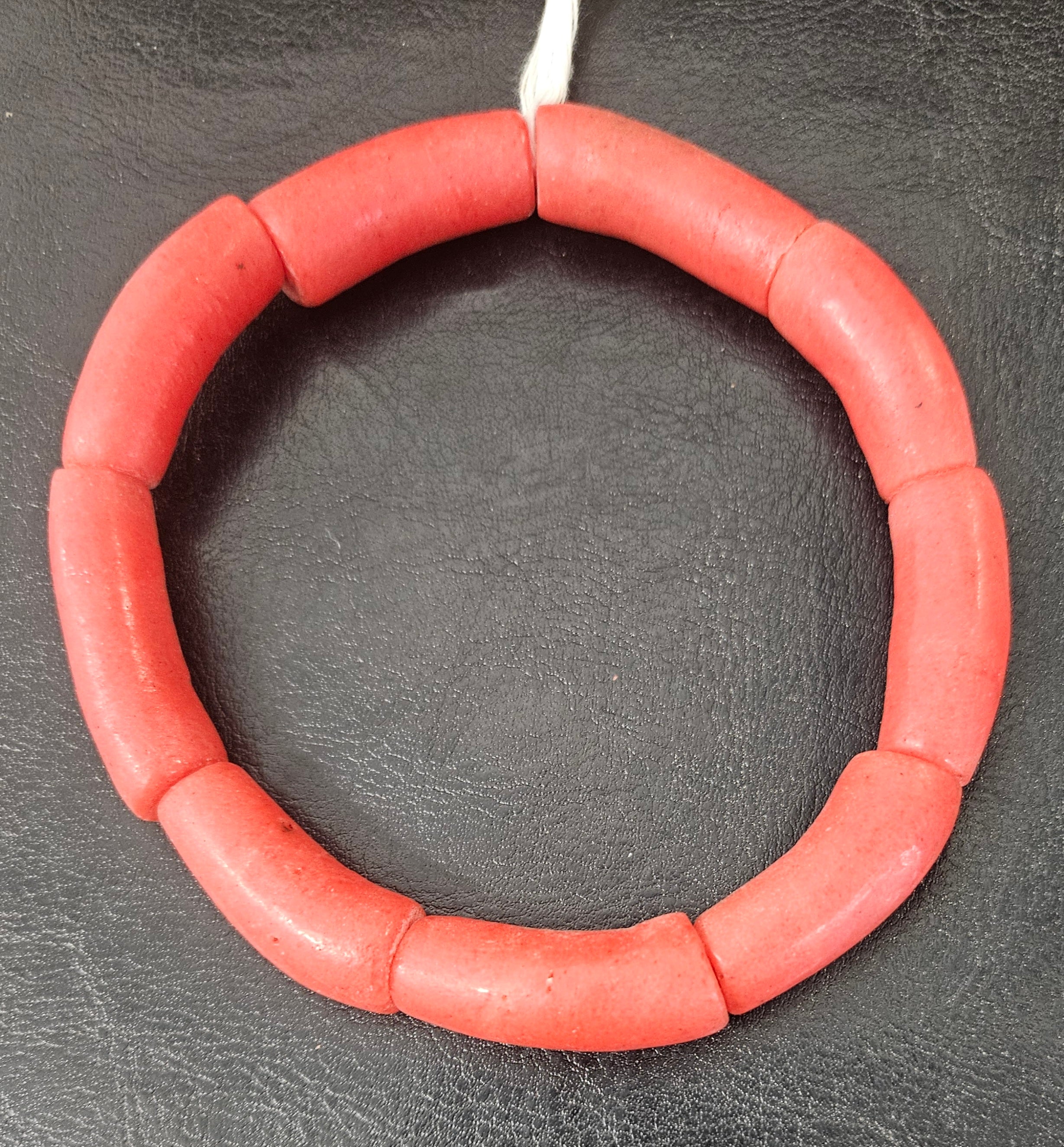 Coral Red Krobo Powdered Glass Tube Beads • Handmade Recycled Glass • Ghana • Large Hole • 10–12 × 24–30 mm