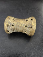 Oversized Ashanti Brass Talking Drum Bead — Spiral Medallion Openwork