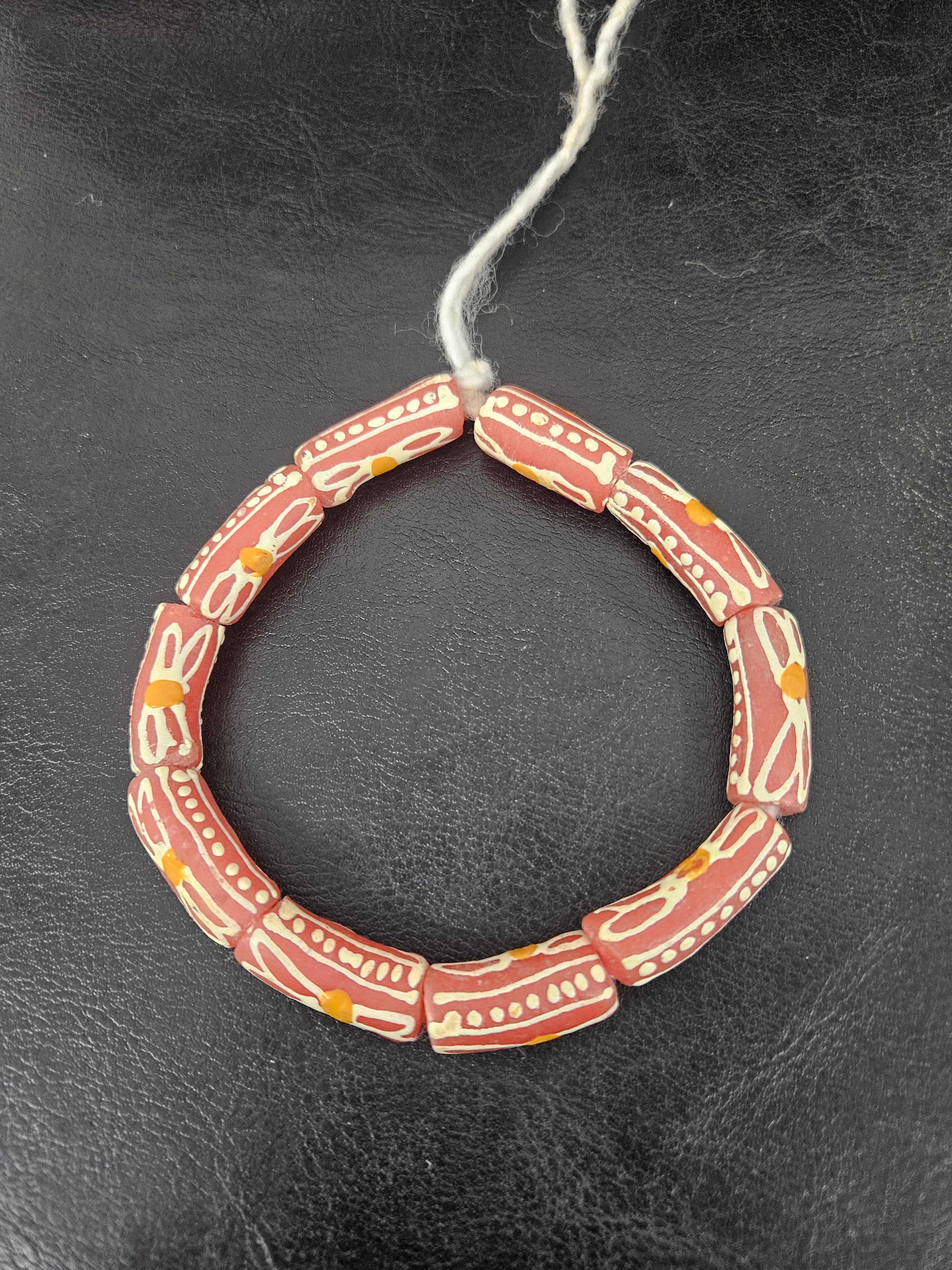 African Glass Beads – Painted Krobo Tubes, Terracotta