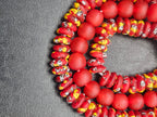 Red African Glass Bead Bundle: Hand-Painted Krobo Rondelle & Round Pocket Glass Beads from Ghana