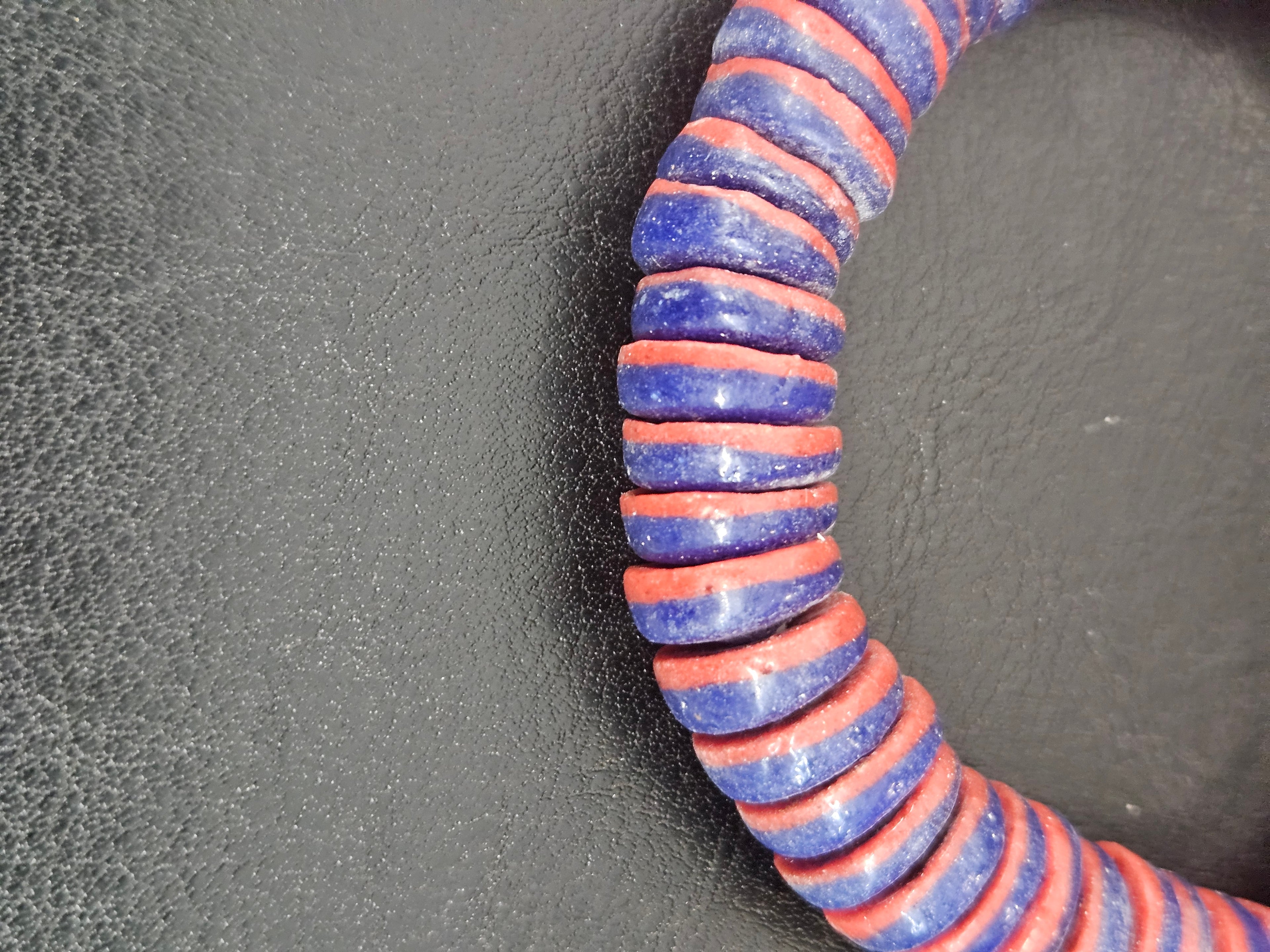 Cobalt Blue & Coral Red Krobo Glass Spacer Beads | Handmade Recycled Glass Beads from Ghana