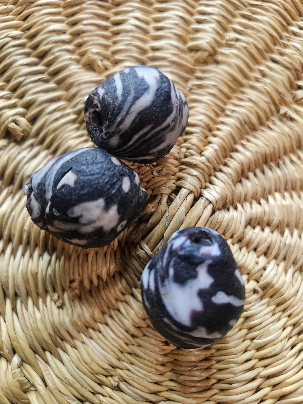 24mm Fused Krobo Recycled Glass Focal Bead – Midnight Marble
