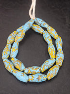 Sky Blue & Golden Fusion Krobo Recycled Glass Beads | Handmade African Statement Beads from Ghana