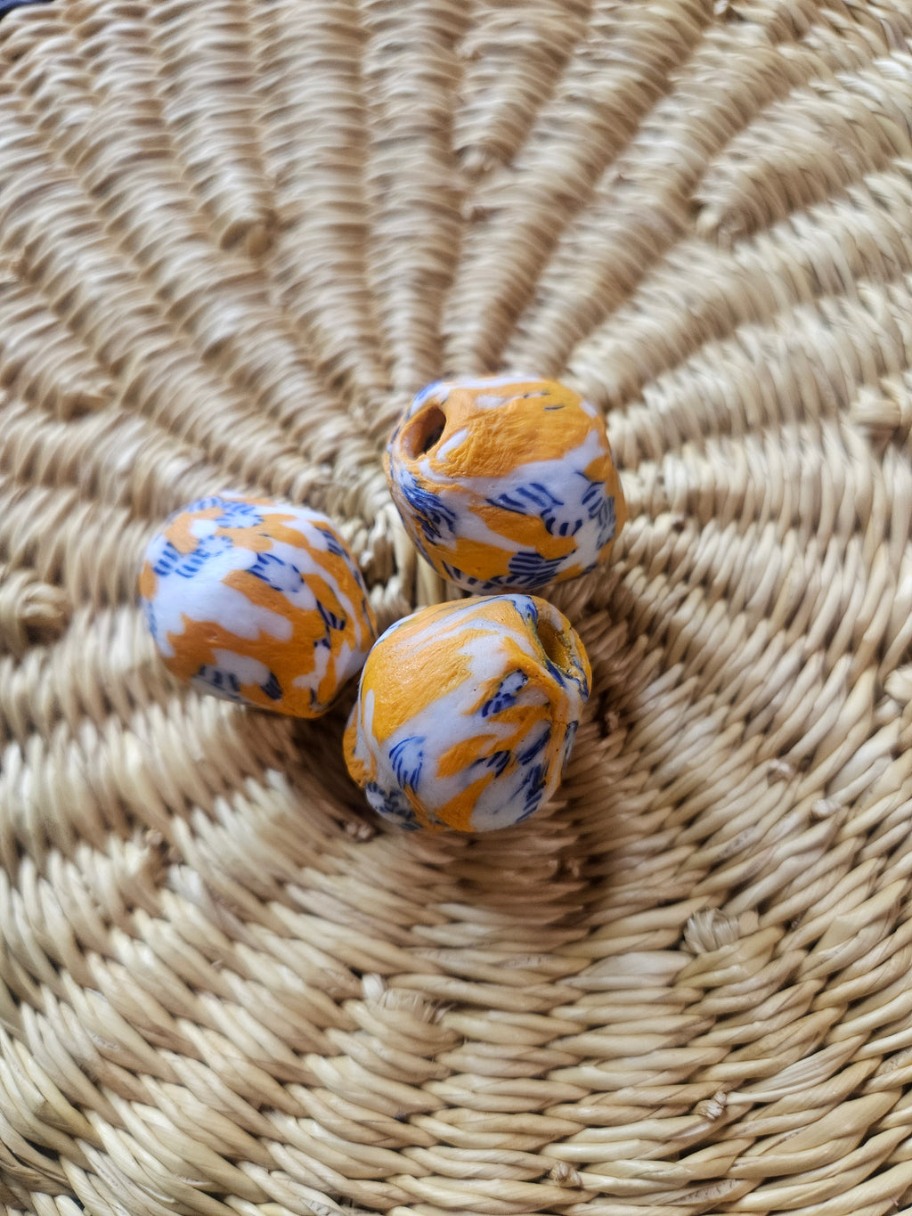 24mm Fused Krobo Recycled Glass Focal Bead – Golden Indigo