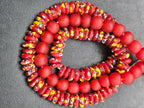 Red African Glass Bead Bundle: Hand-Painted Krobo Rondelle & Round Pocket Glass Beads from Ghana