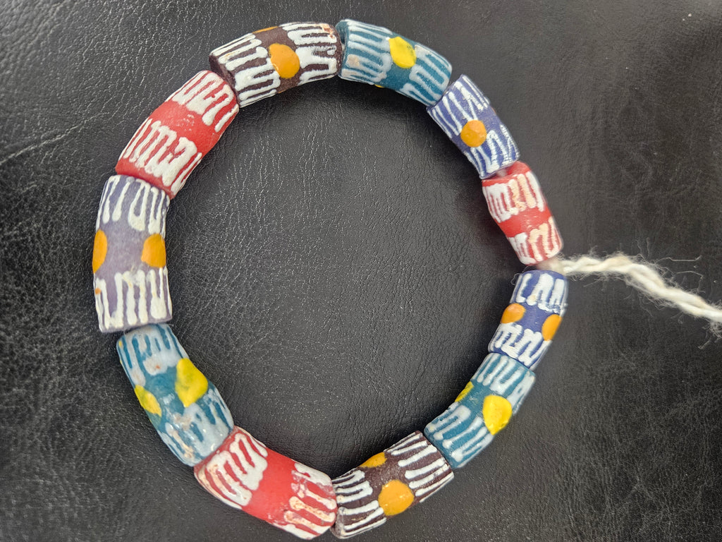 African Glass Beads – Painted Krobo Long Tubes, Multicolor Krobo Beads