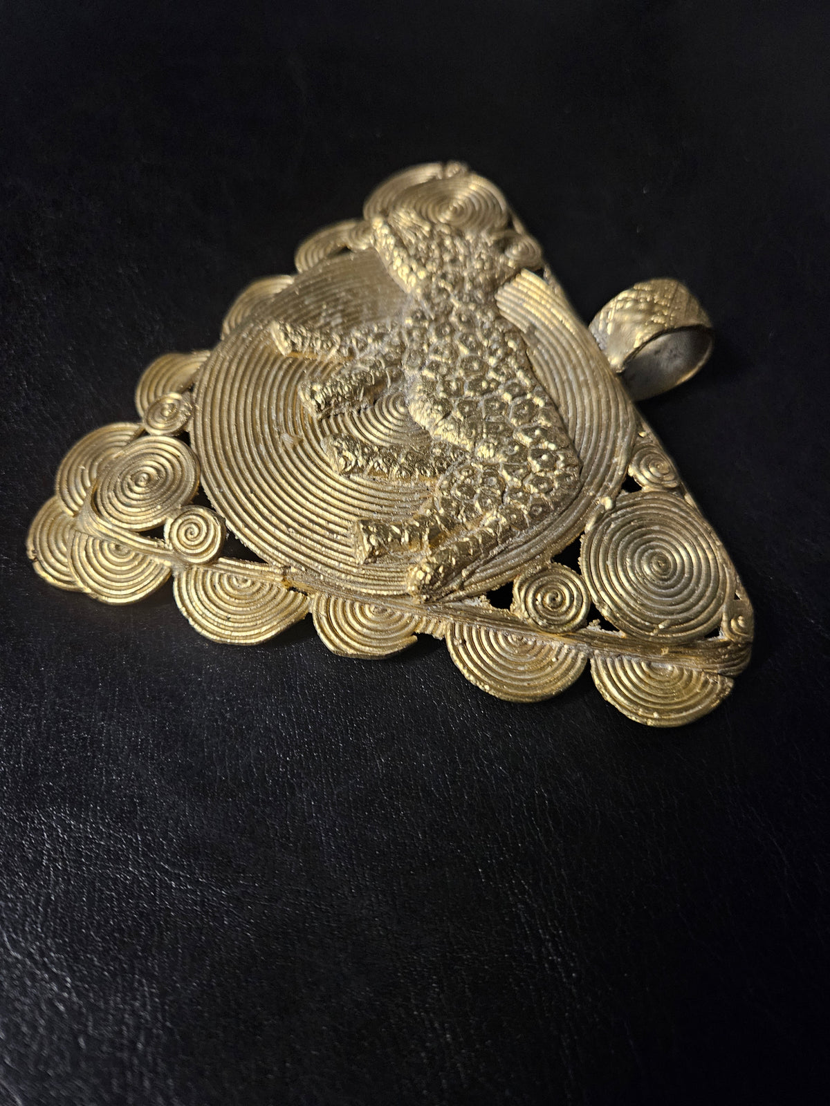 African Brass Tiger Pendant with Adinkrahene Symbol – Ghana