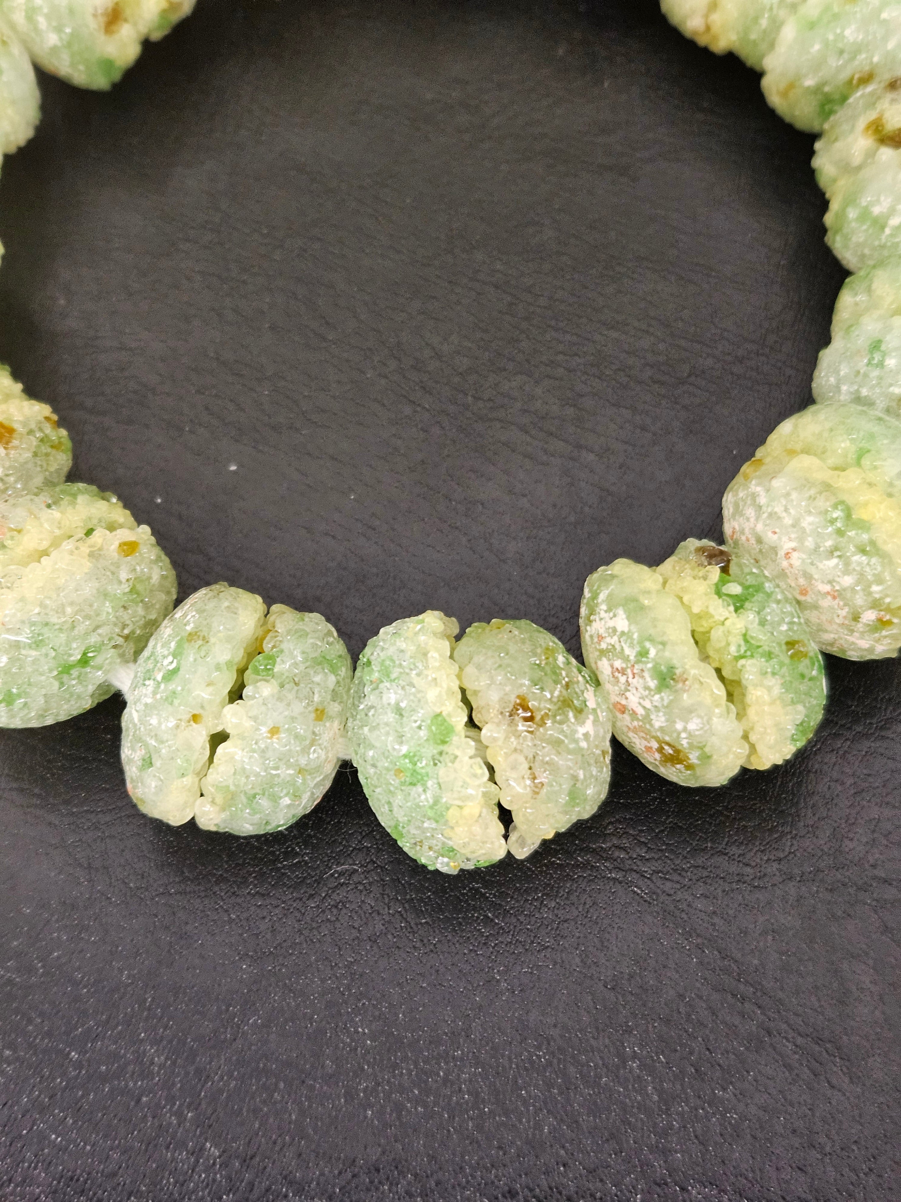 Green & Ivory Krobo Sugar Glass Rondelle Beads | Handcrafted Recycled Glass Beads from Ghana | Approx. 30 Beads Per Strand