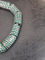Painted Krobo Glass Beads | Green Red & White Polka Dot Long Tube Beads | Handcrafted Ghana Recycled Glass Beads