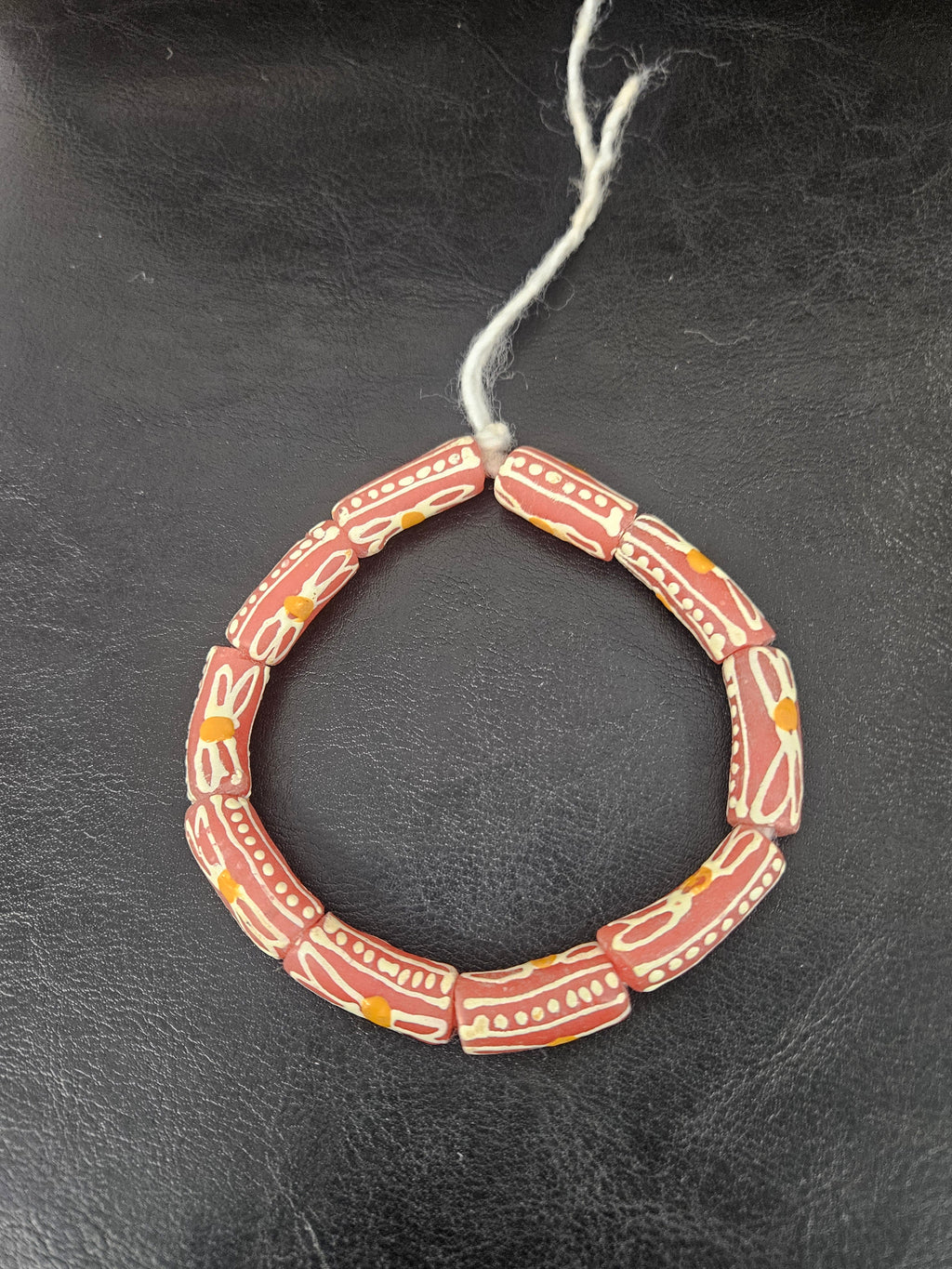 African Glass Beads – Painted Krobo Tubes, Terracotta