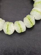 Lime Green & White Krobo Sugar Glass Rondelle Beads | Handcrafted Recycled Glass Beads from Ghana | Approx. 30 Beads Per Strand