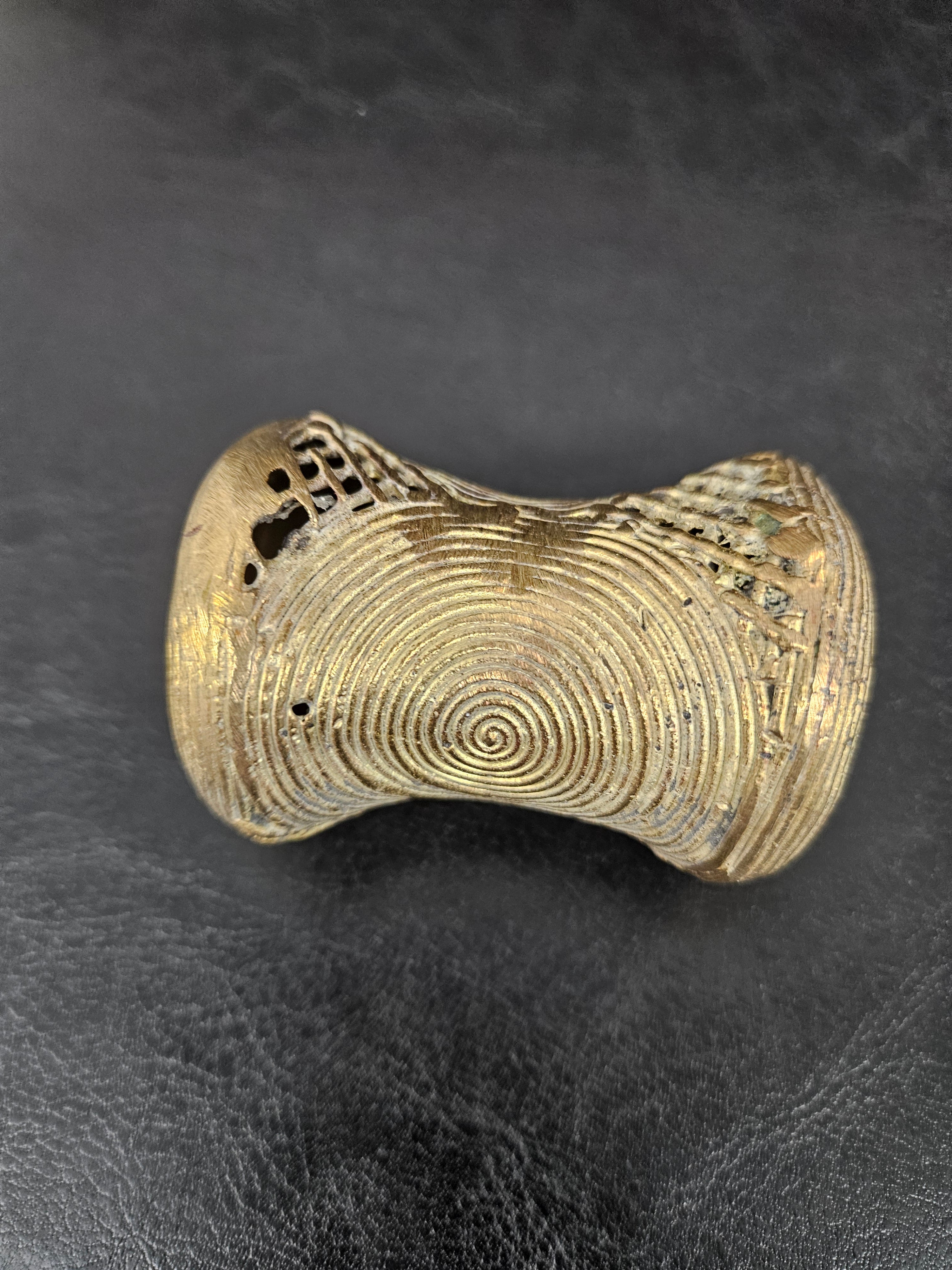 Oversized Ashanti Brass Talking Drum Pendant — Spiral Coil Design