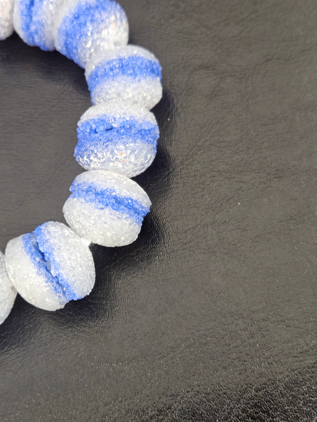 Blue & White Krobo Sugar Glass Rondelle Beads | Handcrafted Recycled Glass Beads from Ghana | Approx. 30 Beads Per Strand