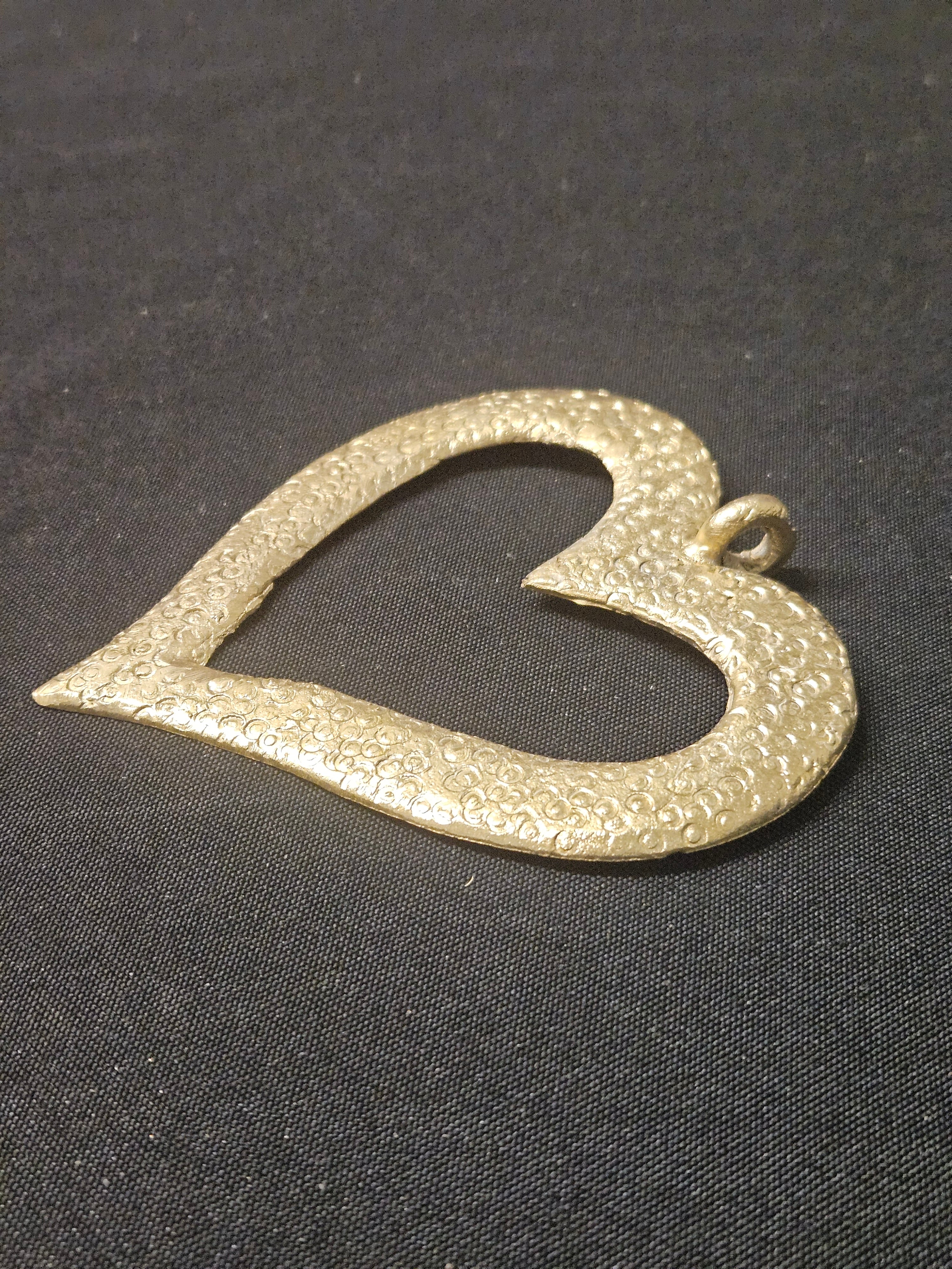 Large Handcrafted Akoma African Brass Pendant | Authentic Ghana Heart Adinkra Symbol