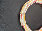 Krobo Painted Glass Tube Beads – Soft Ivory Gray with Golden Yellow & Coral Red Stripes