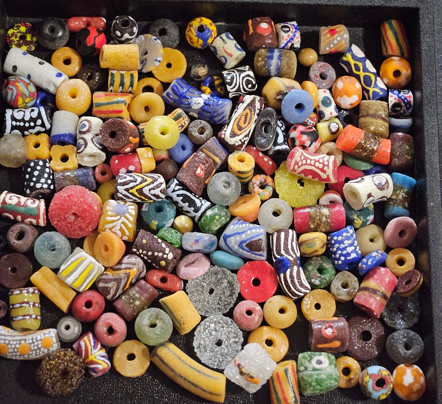 Speckled Krobo Recycled Glass Beads – 1 Cup (~160 pcs) | Unique African Artisan Bead Soup Mix