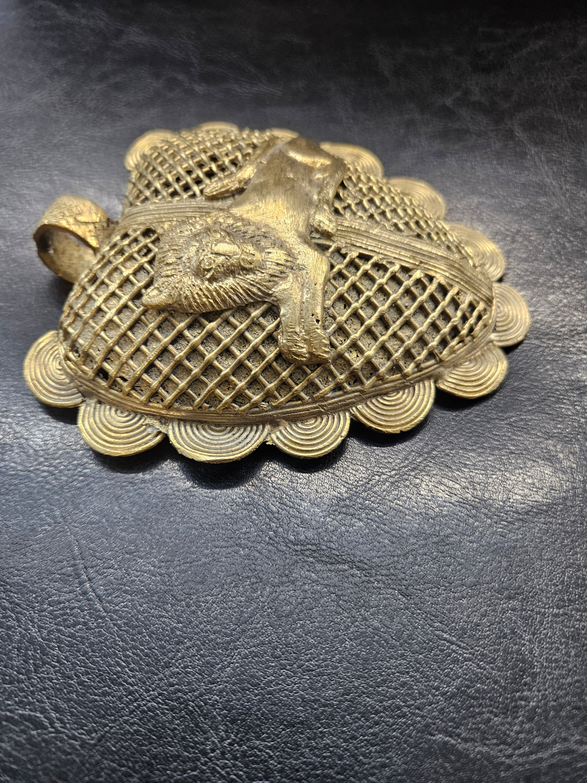 Lion on Adinkrahene African Brass Pendant | Handmade in Ghana