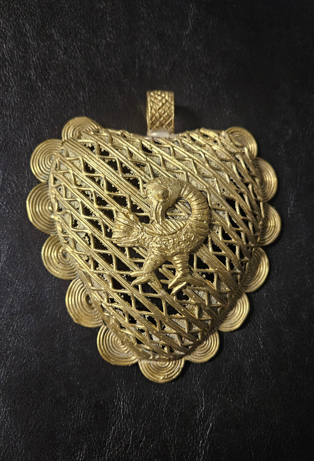 Oversized Sankofa Bird Adinkra Brass Pendant Handmade in Ghana