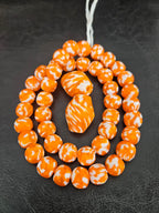 African Glass Bead Bundle – Orange & White Krobo Rounds + Focal Beads