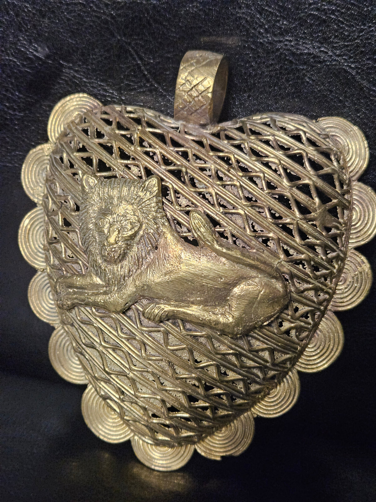 Oversized Lion on Adinkrahene Brass Pendant – Handcrafted in Ghana