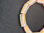 Krobo Painted Glass Tube Beads – Soft Ivory Gray with Golden Yellow & Coral Red Stripes