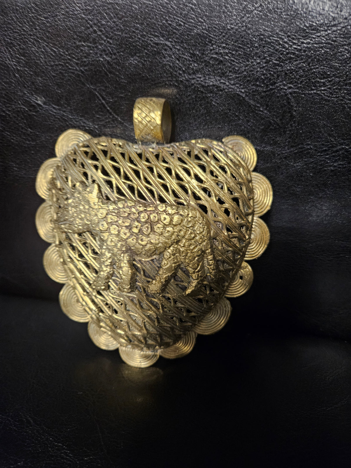 Oversized Leopard Adinkrahene African Brass Pendant | Ghana