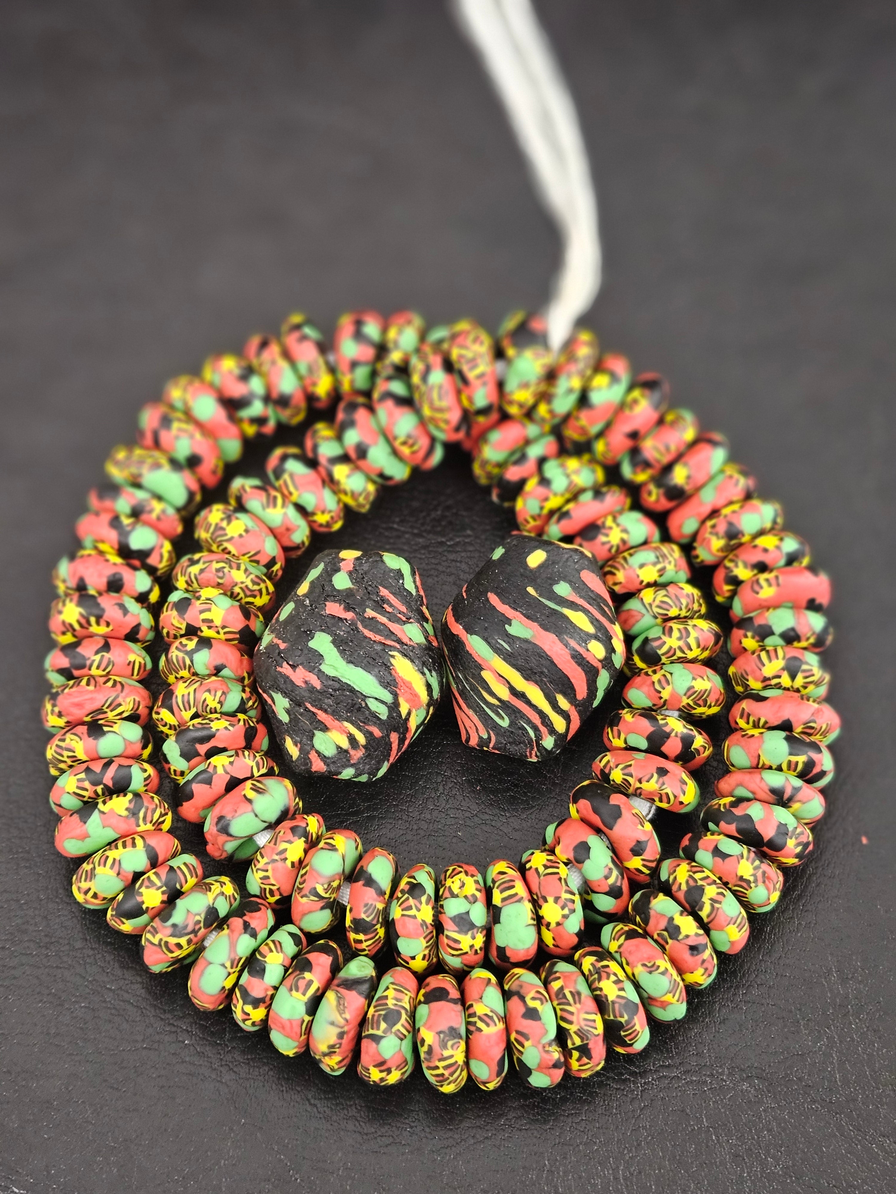 Multicolor African Glass Beads Bundle – Krobo Rondelles + Bicone Focals