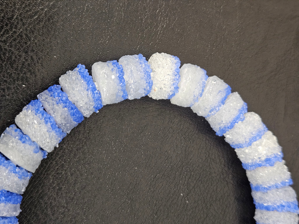 Blue & White Krobo Sugar Glass Short Tube Beads | Handcrafted Recycled Glass Beads from Ghana | Approx. 32 Beads Per Strand