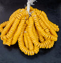 Golden Yellow Krobo Powdered Glass Disc Beads | Handmade Recycled Glass Beads from Ghana | Approx. 42 Beads per Strand