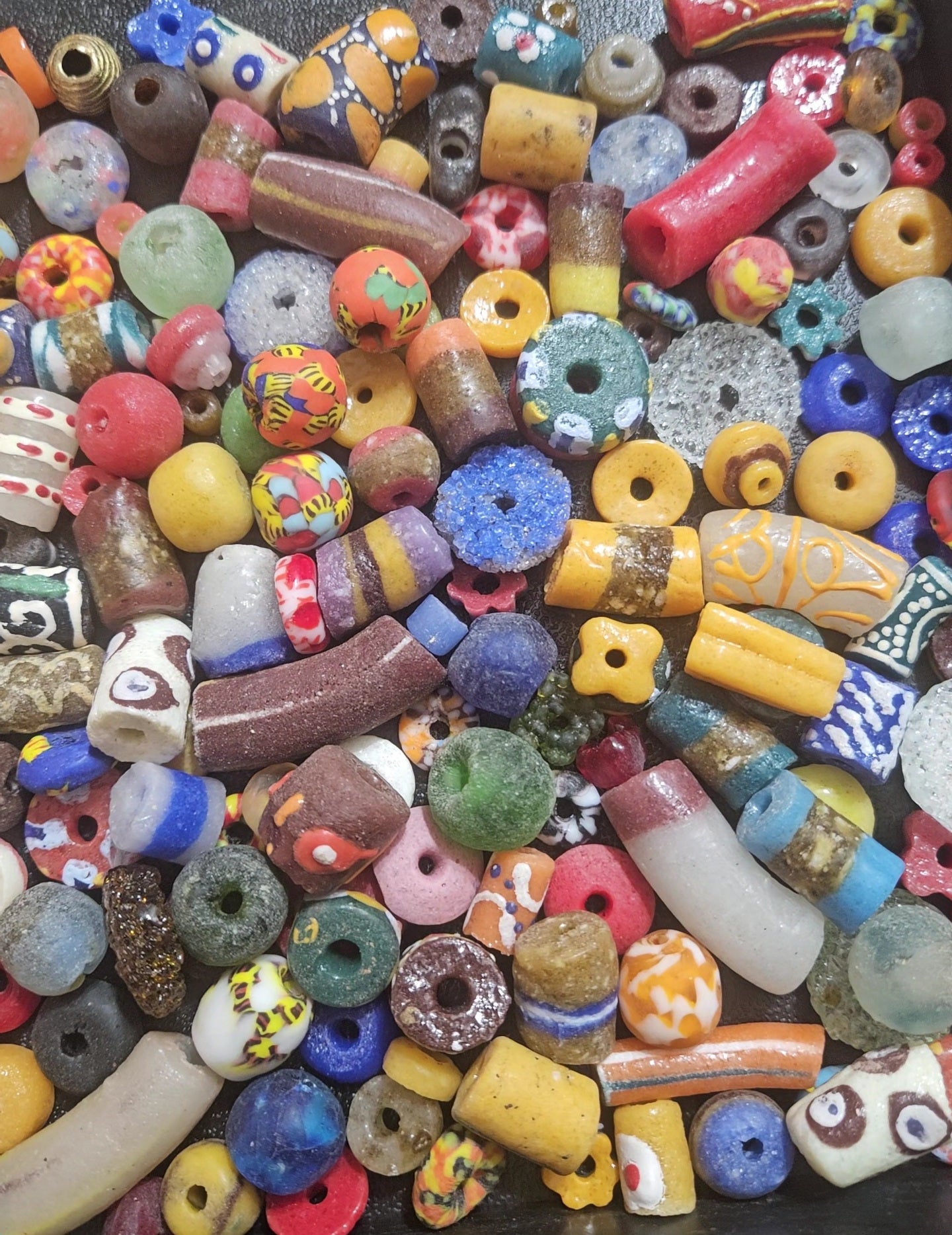 African Krobo Recycled Glass Beads – 1 Cup Mix (160+ Handmade Ghana Beads for Jewelry & Crafting, 1lb)