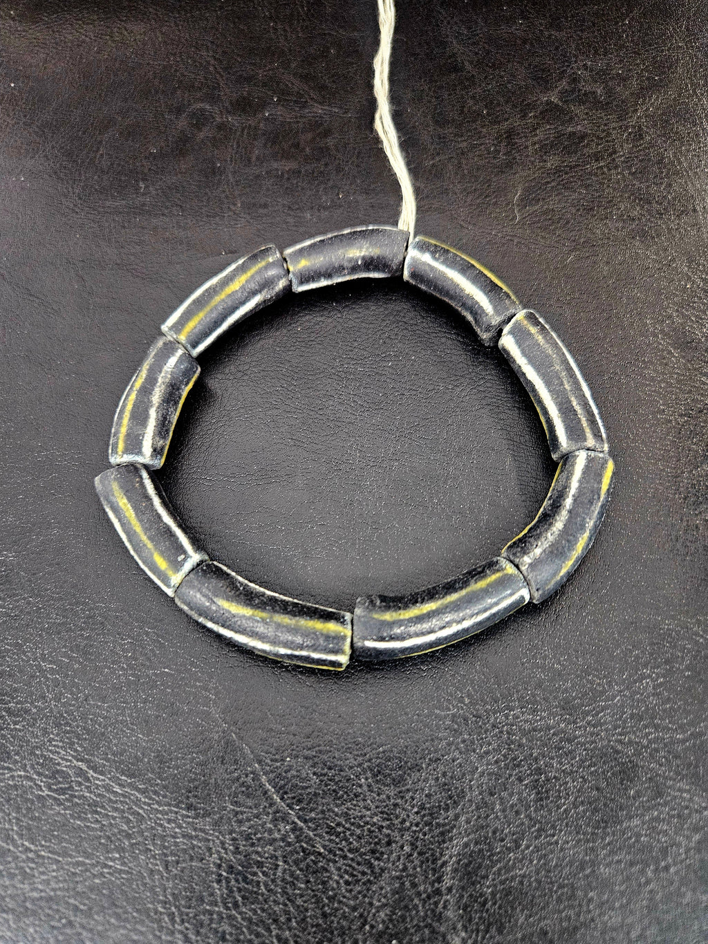 African Glass Beads – Painted Krobo Long Tubes, Black & Gold Beads