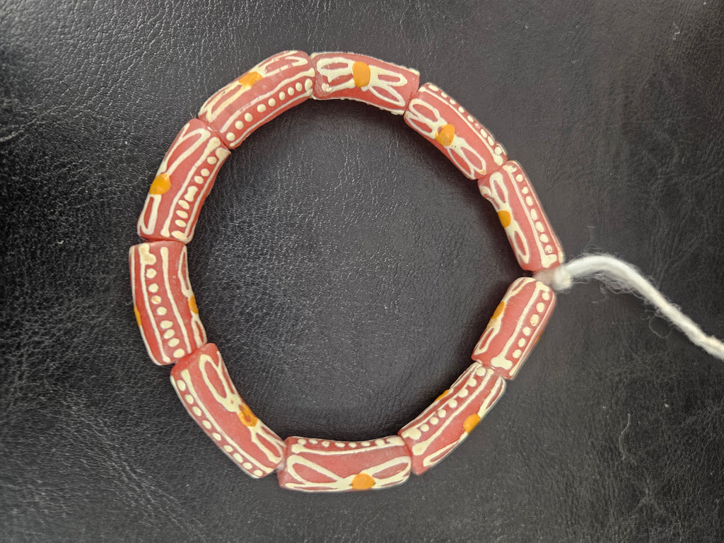 African Glass Beads – Painted Krobo Tubes, Terracotta