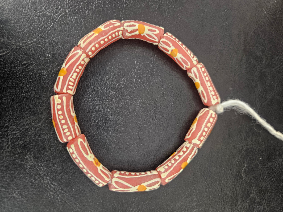 African Glass Beads – Painted Krobo Tubes, Terracotta
