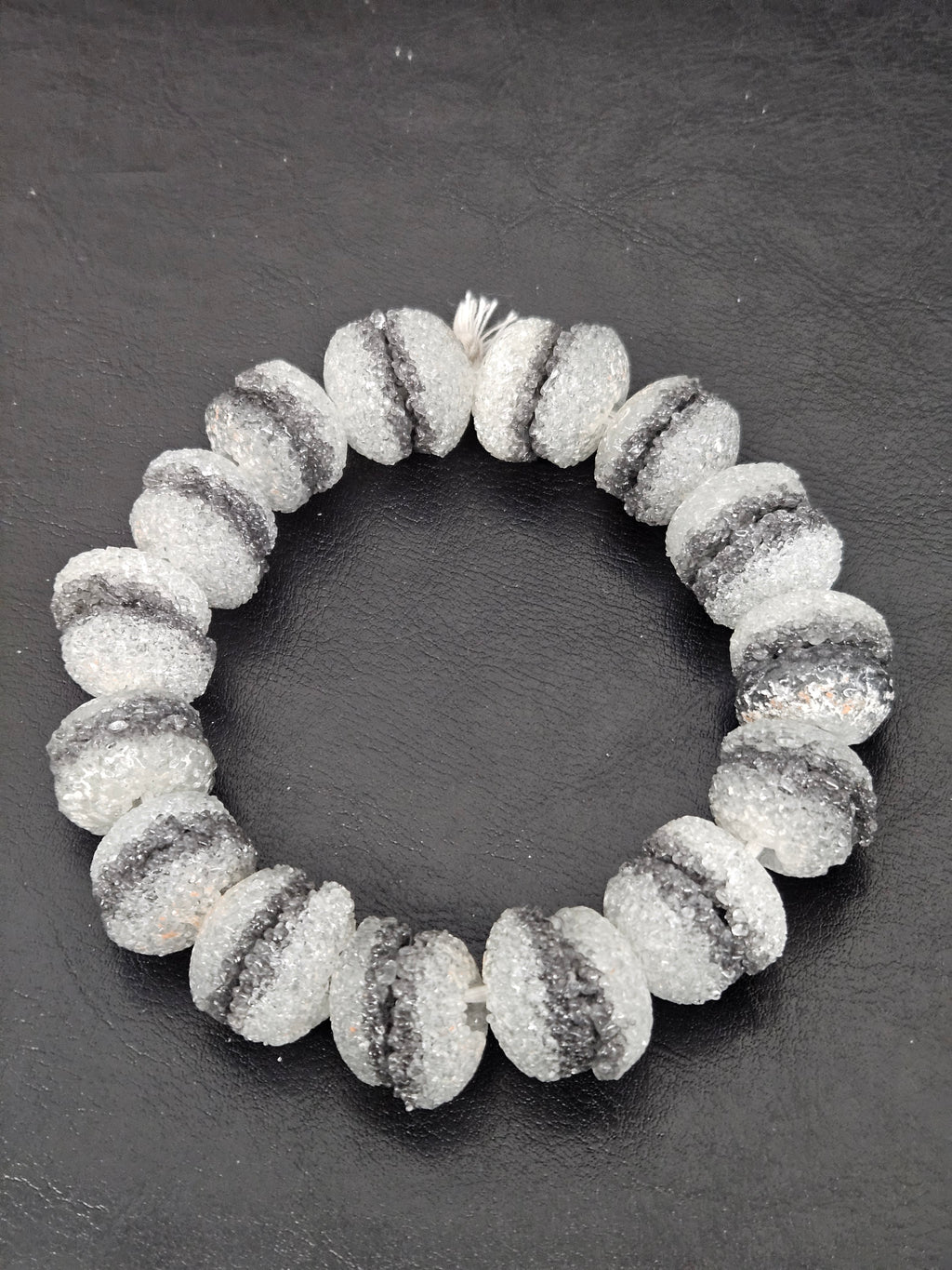 Black & White Krobo Sugar Glass Rondelle Beads | Handcrafted Recycled Glass Beads from Ghana | Approx. 30 Beads Per Strand