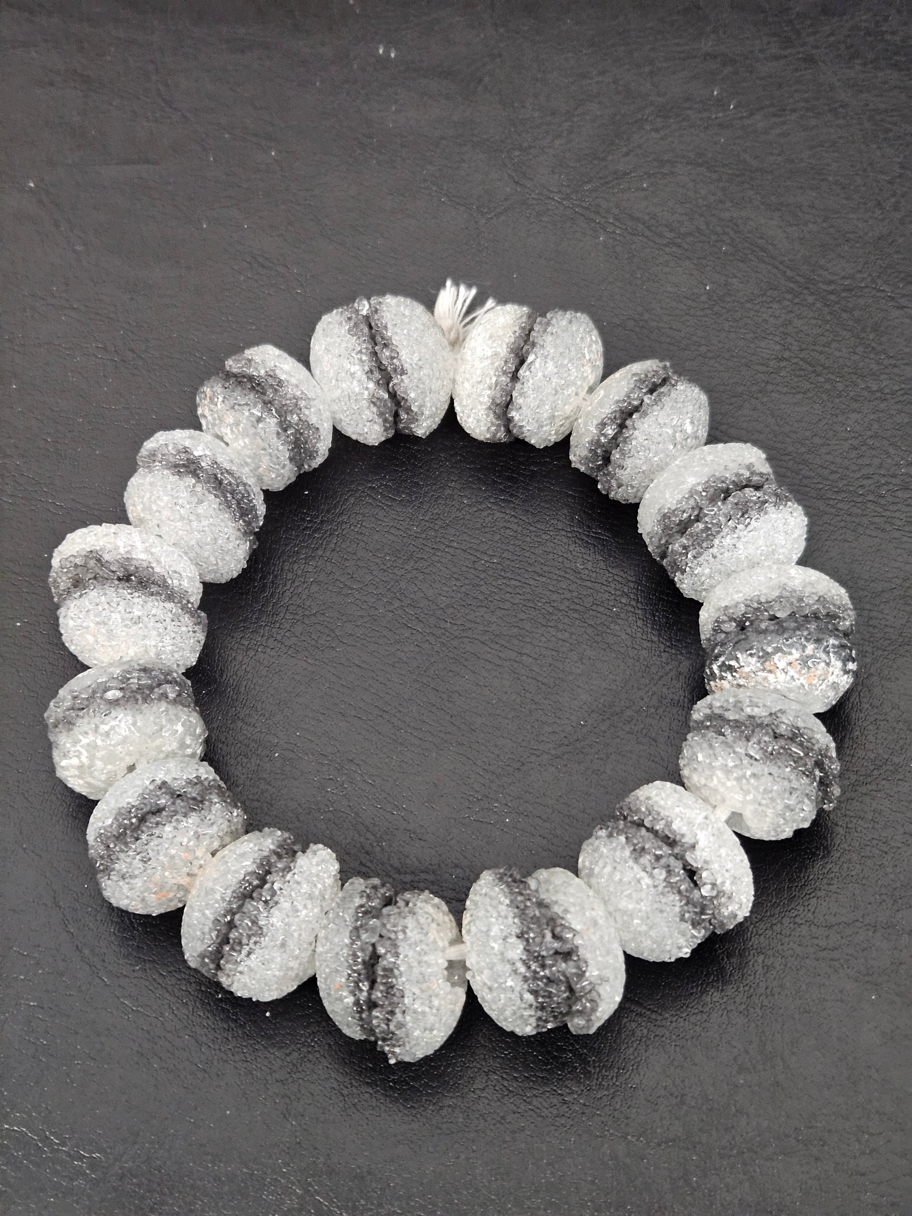 Black & White Krobo Sugar Glass Rondelle Beads | Handcrafted Recycled Glass Beads from Ghana | Approx. 30 Beads Per Strand