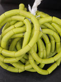 Lime Green Krobo Powdered Glass Tube Beads • Handmade Recycled Glass • Ghana • Large Hole • 10–12 × 24–30 mm