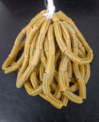 African Glass Beads – Painted Krobo Long Tubes, Mustard & Green Handmade Beads