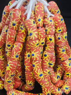 Krobo Painted Glass Tube Beads | Terracotta Coral, Golden Yellow & Royal Blue | Handmade Recycled Glass Beads from Ghana