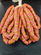 Red Striped Krobo Kente Glass Beads | Handcrafted Powdered Glass Beads from Ghana | Approx. 17 Beads